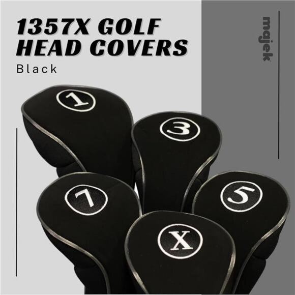 Black Golf Zipper Head Covers Driver 1 3 5 7 X Fairway Woods Headcovers Metal - Picture 2 of 7